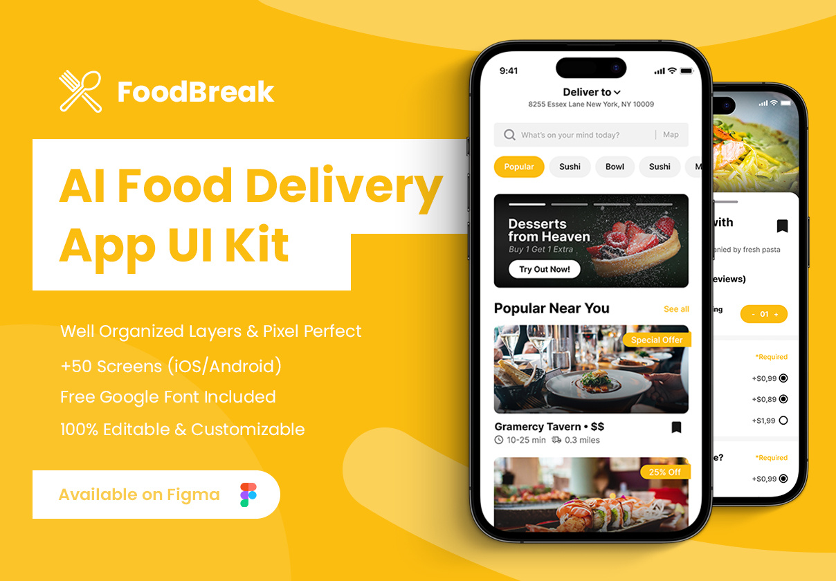 FoodBreak - UI for a Food Delivery App ai android app art branding design flat ios minimal ui uidesign userexperience userinterface ux web