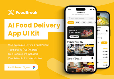 FoodBreak - UI for a Food Delivery App ai android app art branding design flat ios minimal ui uidesign userexperience userinterface ux web