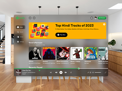 Spotify - Apple Vision Pro Spatial UI 3d ui adaptive ui app concept apple ar design design immersive design media player mixed reality app mr design music music player spatial interface spatial music spatial music player spatial ui spotify ui ux vision pro