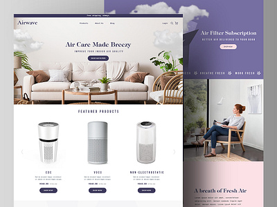 Airwave - Air Purifier Products Landing Page Website air air purifier brand branding clean design flat graphic design home page landing page minimal mockup ui ux web design