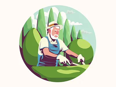 Park gardener cuts a bush adobe illustrator bush character cut ecology gaedener garden green human illustration natural nature old man park person profession tree vector vector illustration vectorart