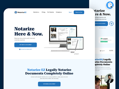 Notarize EZ design: Seal Your Trust, Digitally Verified. digital notary services digital signature digitalseals documents enterprise software face id recognition fluttertop landing page legal legal documents notarize notary online notary solutions product design saas secure digital signatures time stamped documents ui website