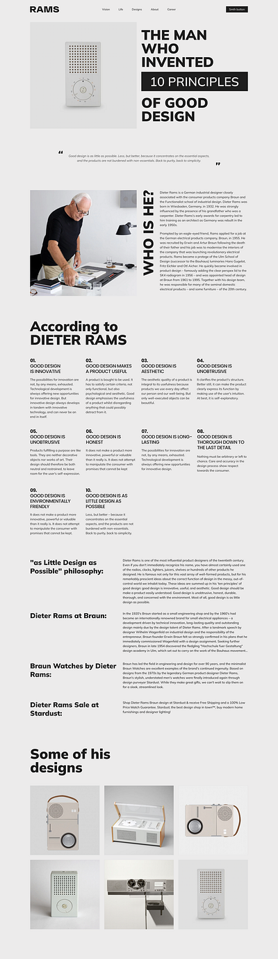 DIETER RAMS - Landing page design clean design daily ui daily ui challenge design ecommerce landing landing page mobile application design one page single page ui ui design user interface user interface design web application design website design