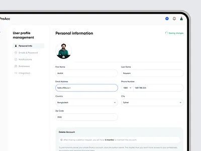 Money Management Saas - User Profile & Settings clean ui finance input fields product design profile management profile page saas saas app saas product settings settings page ui design uiux ux ux design we app web application