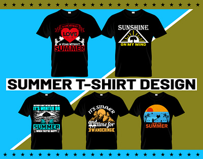 SUMMER T-SHIRT DESIGN beach black boat branding design graphic design hill love nature summer sun t shirt design tree typography vector water