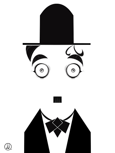 Charlie Chaplin black and white caricature illustration procreate