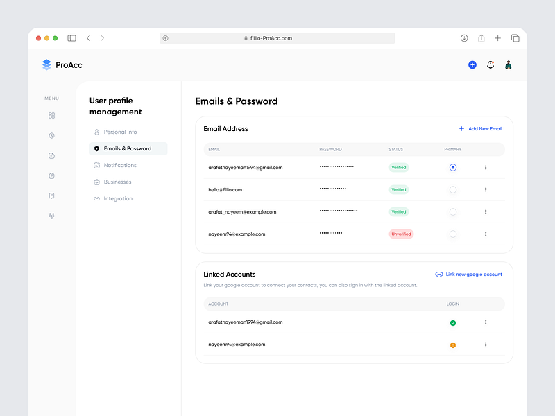 Money Management Saas - Email and password page application clean ui email and pass email management finance finance manager financial app fintech app mockup money management saas product saas ui settings page software design ui visual design web web app web application web design