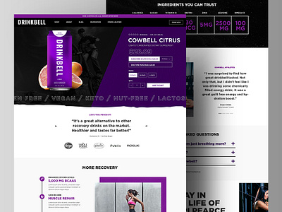 Drinkbell - Energy Drink Supplements Landing Page Website brand branding clean design drink energy flat graphic design home page landing page minimal mockup supplements ui ux web design