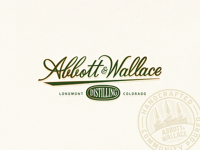 Abbott & Wallace Distilling badge brand design branding custom script custom type distillery brand graphic design lettering logo design packaging designer print seal stamp type typography watermark