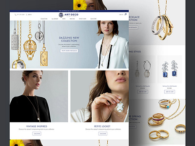 Art Deco - Jewelry Landing Page Website brand branding clean design flat graphic design jewelry landing page minimal mockup neckless rings ui ux web design