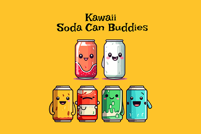 A set of Kawaii Soda Can Buddies can cheerful colorful cute icons illustration kawaii soda ui ux vector visual