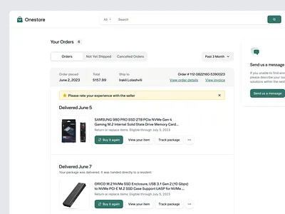 Order History app clean clean ui delivered design e commerce ecommerce history irakli lolashvili message order order history orders package placed shipped shop store ui us