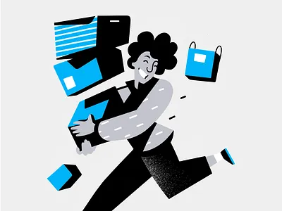 Shopping time! blazer boxes design girl illustration packages portrait product product illustration running running girl shopping smile