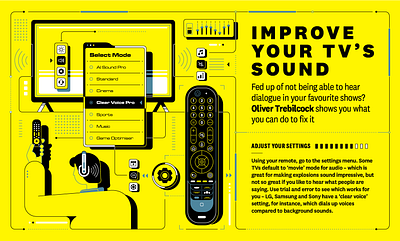 Improve your TV's sound (Which? Tech) control illustration infographic remote stats tv