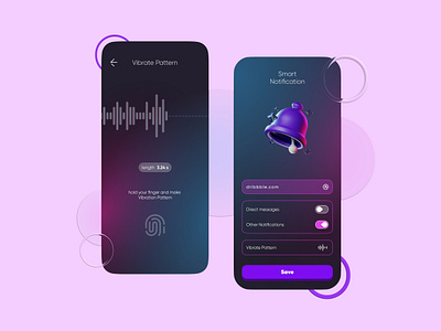 📳 Vibration Smart Notification 3d accessibility bell blue blur color curve design fingerprint glass gradient notification pink purple switch ui ux vibration violet voice