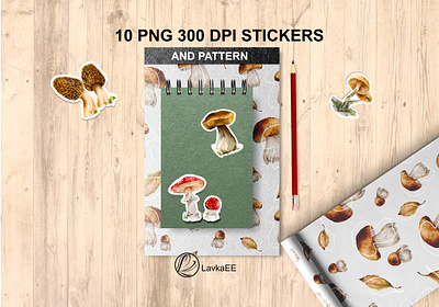 Colorful mushrooms stickers graphic design illustration mushrooms pattern