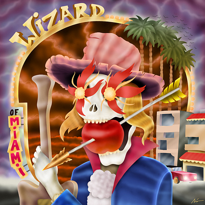 "Wizard of Miami" airbrush art color pencil cover design draw dream graphic design guitar illustration music rock skull vintage water ink