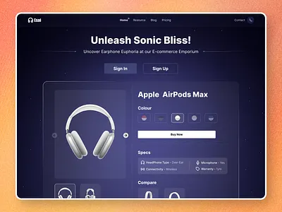 Hero Section for Headphone Accessories website. 3d graphic design ui
