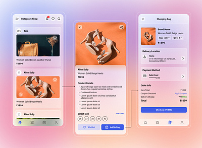 Instagram Shop - Concept Design using glassmorphism ecommerce figma glassmorphism mobileui ui uiux