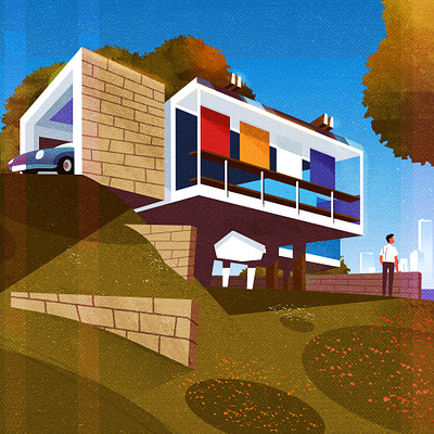 Mid century modern house architecture cartoon city design illustration illustrator mid century minimalist modern moderne texture vector