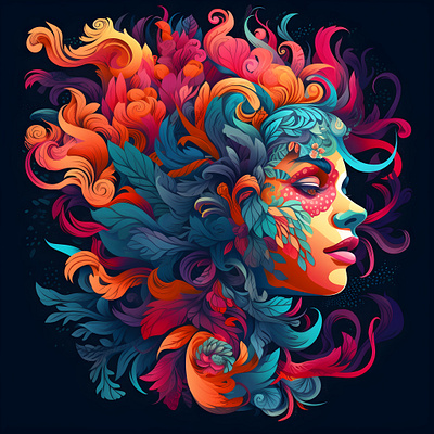 A portrait with a growing mind with intricate patterns illustration