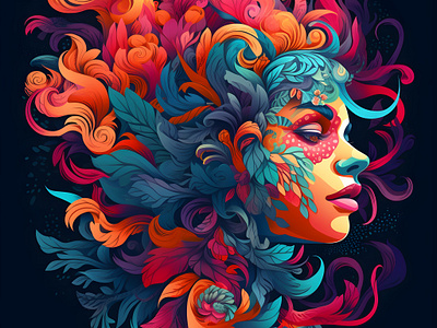 A portrait with a growing mind with intricate patterns illustration