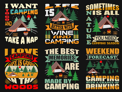 Camping t-shirt design bundle advanture appreal campfire camping camping design camping shirt camping t shirt design fasion graphic design love camoing nature shirt design t shirt t shirt design tant woods