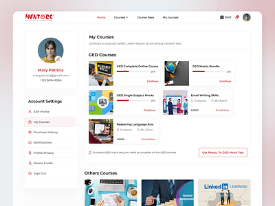 My Courses Page UI Concept courses hub courses list courses marketplace design education my corses online coaching online courses template design typography ui ux universities and colleges website