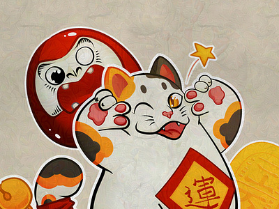 Manekine-CUTE! cat clip studio paint daruma good luck charm illustration koi manekineko