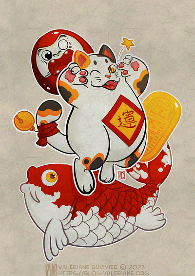 Manekine-CUTE! cat clip studio paint daruma good luck charm illustration koi manekineko