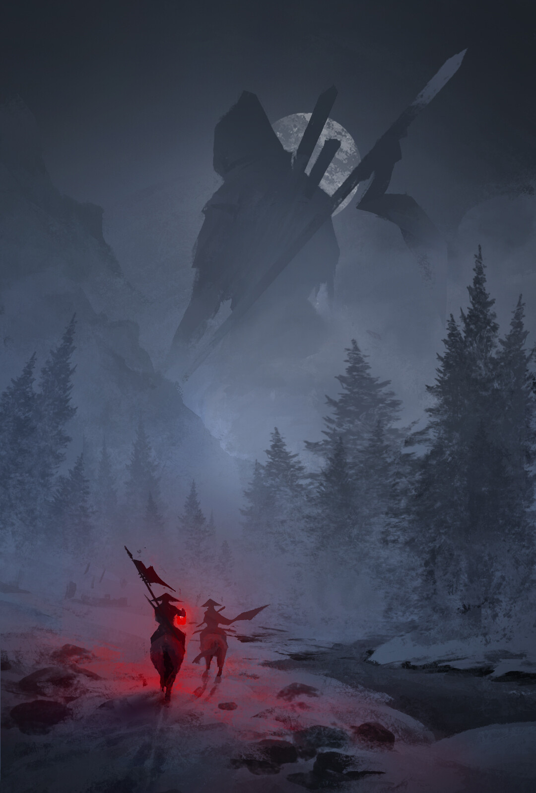 Journey art digital painting fantasy fantasy art illustration japan mountains night snow