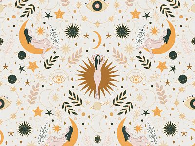 Celestial Woman Surface Pattern | Light celestial design feminine illustration seamless pattern surface design surface pattern woman