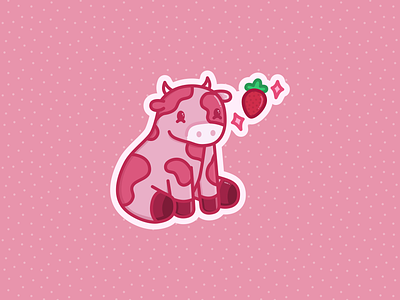 strawberry cow! cow cute design flat icon illustration inskape pink sticker strawberry strawberry cow vector