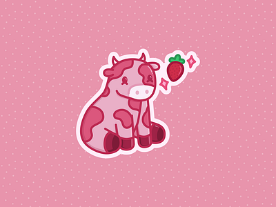 strawberry cow! cow cute design flat icon illustration inskape pink sticker strawberry strawberry cow vector