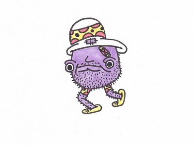 Do that dance band aid beard cartoon character dance dancing fancy funny hand drawn hat high priced shoes illustration monster patch pattern prof purple quirky stubble weird