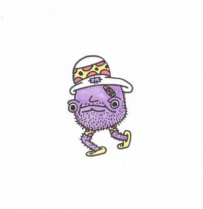 Do that dance band aid beard cartoon character dance dancing fancy funny hand drawn hat high priced shoes illustration monster patch pattern prof purple quirky stubble weird