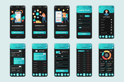 Banking Concept Screens Set Mobile App Template UI UX GUI app banking best design design graphic design gui illustration mobile app ui ux