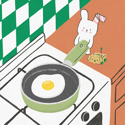 Eggcellent! animal breakfast cartoon comic cooking digital art digital illustration drawing egg eggcellent eggs illustration kitchen pan procreate puppy rabbit