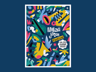 Millau Jazz Festival colorful cover cut paper design fest festival illustration jazz leo alexandre millau jazz music organic party playful poster saxophone summer texture trumpet vector