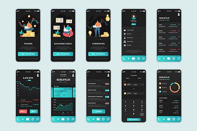 Crypto Exchange Concept Screens Mobile App Template UI UX best design crypto design exchange illustration ui ux vector