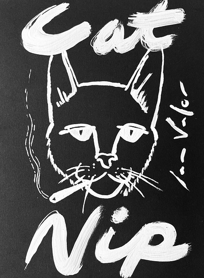 Cat Nip Illustration black and white cat illustration