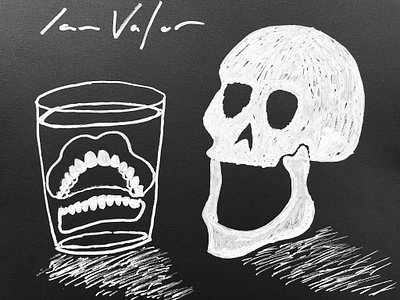 Skull Dentures Illustration black and white illustration skull