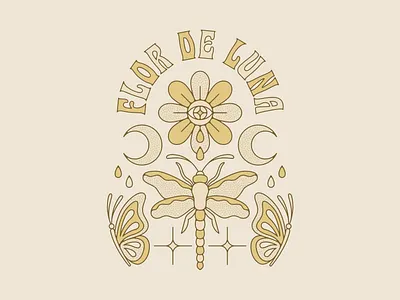 Flor De Luna - Dragonfly + Flower Illustration album cover design butterfly california clean design dragonfly eye flor de luna flower moon design music design nienowbrand ornate design poster art stipple traditional design type design