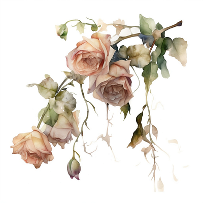 Hanging Roses in Pale Peach #1 flowers roses watercolor