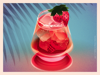 Summer Strawberry Cocktail cocktail illustration isometric isometric illustration strawberry summer summervibe tropics vacation vintage