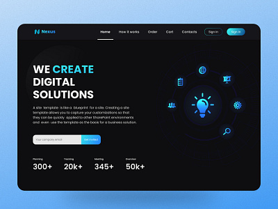 Nexus-Dark themed agency landing page/Homepage UI agency agency landing page black website dark mode dark theme dashboard design glow header hero interface landing page laning ui ui design uiux user experience ux web website