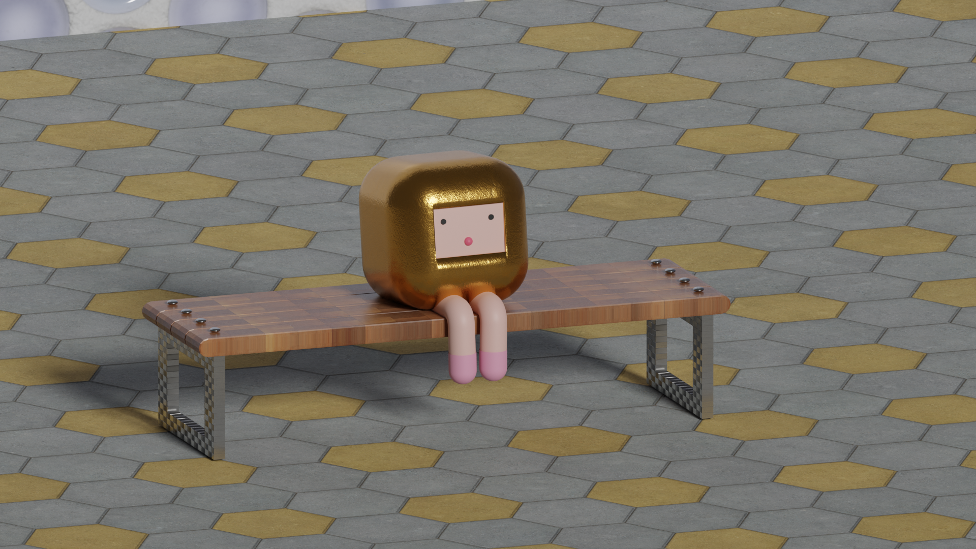 Golden reflections 3d 3d character bench blender blender 3d design detailed bench details golden handcrafted bench render