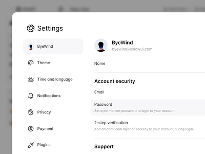 New design for the settings page personal settings