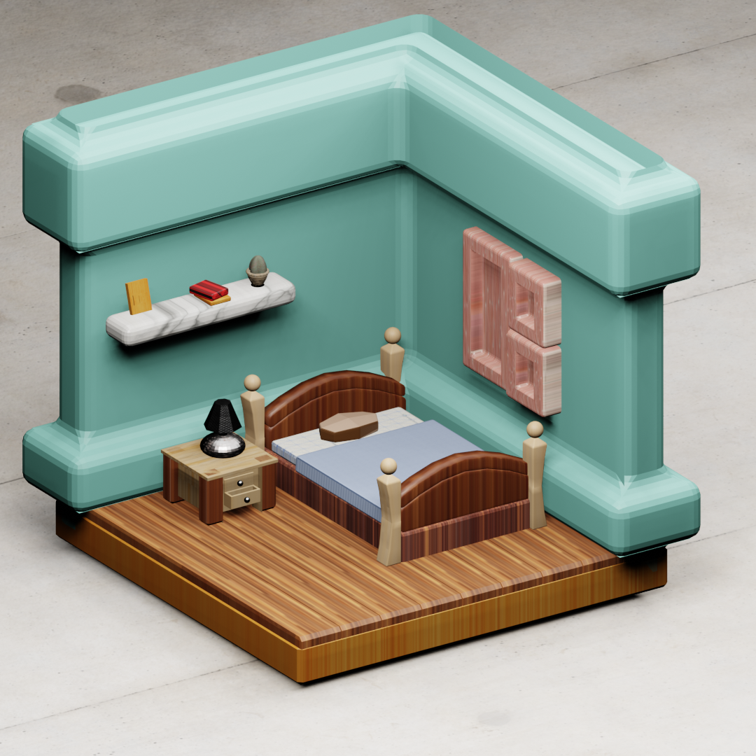 Isometric room 3d bed bedroom blender blender 3d books cactus decoration design isometric isometric room lamp render room