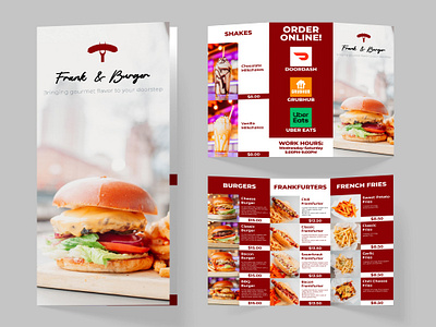 Brochure Menu advertising booklet branding brochure burger fast food hot dog menu milkshake sausages trifold